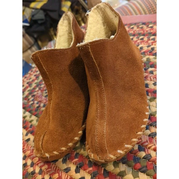 Handmade Shoes - Vintage Brown Suede Leather Moccasin Bootie Slippers Women's SEE PHOTOS FOR SIZE